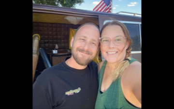 jen and jesse selfie in front of van